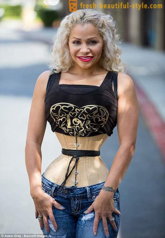 American woman with an incredibly thin waist 23 hours a day is a special corset