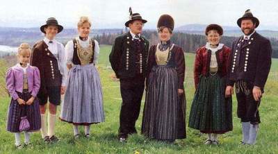 German national costumes for women, men and children. Ethnic garments