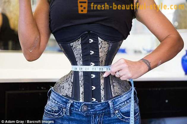 American woman with an incredibly thin waist 23 hours a day is a special corset