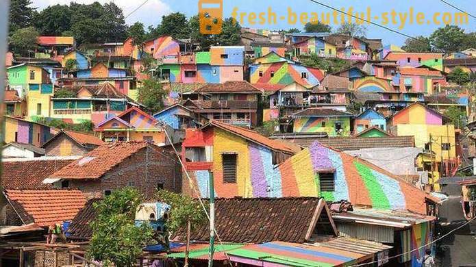 Houses in the Indonesian village painted in all colors of the rainbow