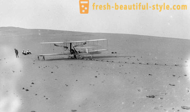 The first manned flight by plane