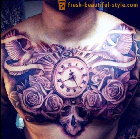 Men's tattoo on his chest, and their features