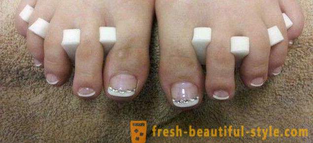 How to make a nice pedicure with rhinestones at home? Photo