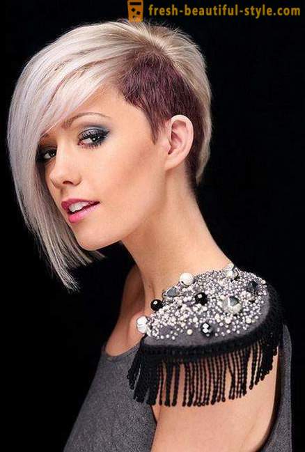 Haircut with shaved female temple. Options and styles haircuts, hair styling types.